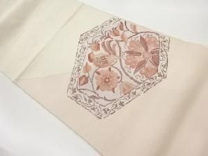 手織り紬変わり亀甲に鳥・花唐草模様織出し名古屋帯